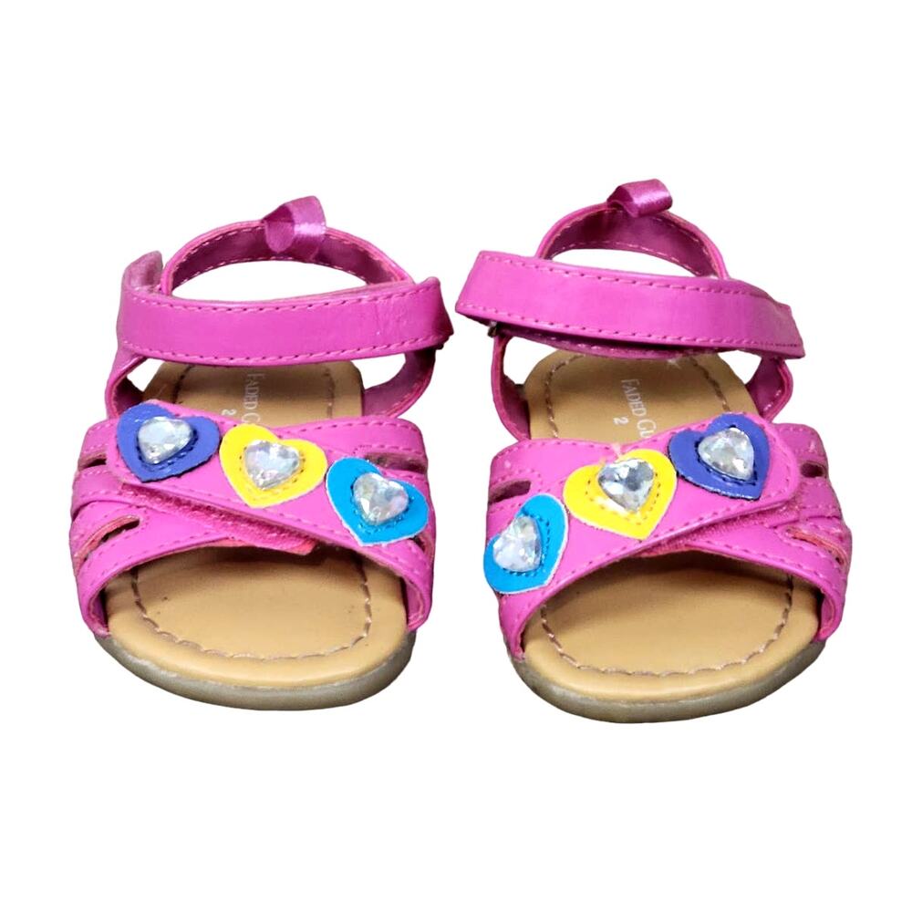 Faded Glory Infant Girls Rhinestone Heart Sandals Size 2 NWOT